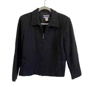 VTG‎ Pendleton Wool Boucle Jacket Blazer Full Zip Classic Fitted Black Size 10